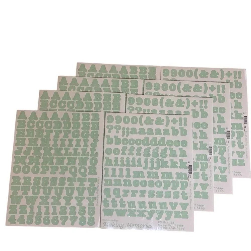 VTG 1997 Making Memories Stickers Letters Numbers Symbols 8 Sheets Pastel Green